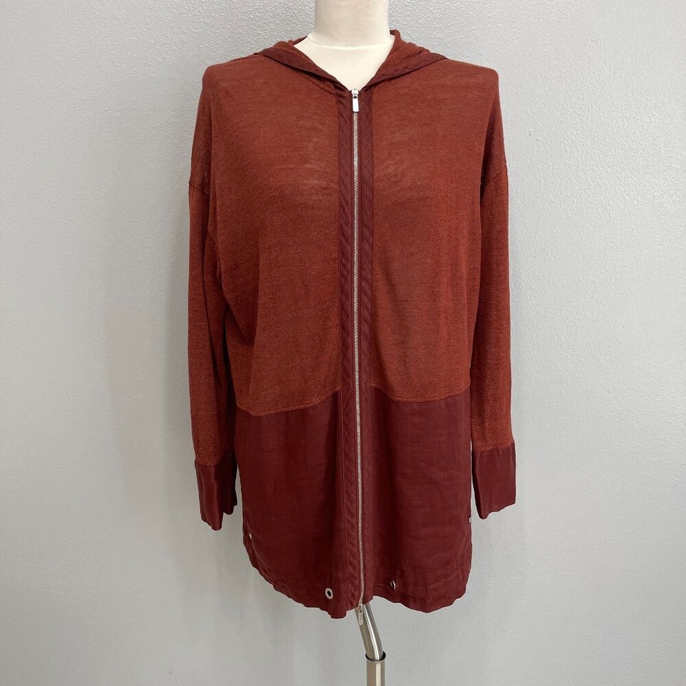 Lafayette‎ 148 Cardigan Hooded Hoodie Top Medium Reddish Brown Linen Blend